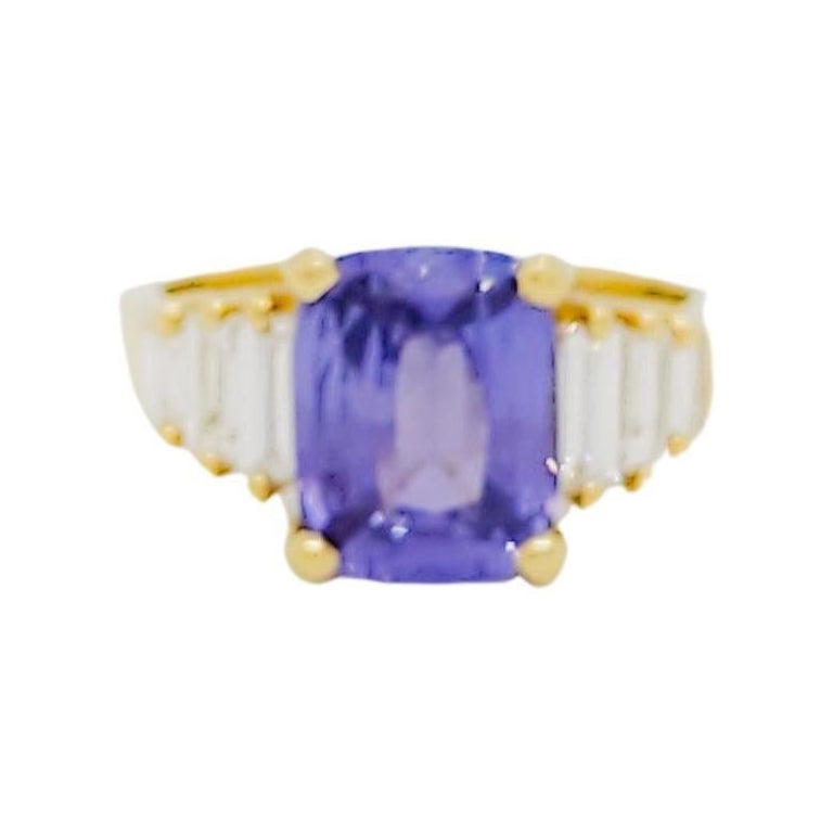 Bague en or jaune 18 carats avec saphir non chauffé à couleur changeante et diamants blancs, certifié GIA