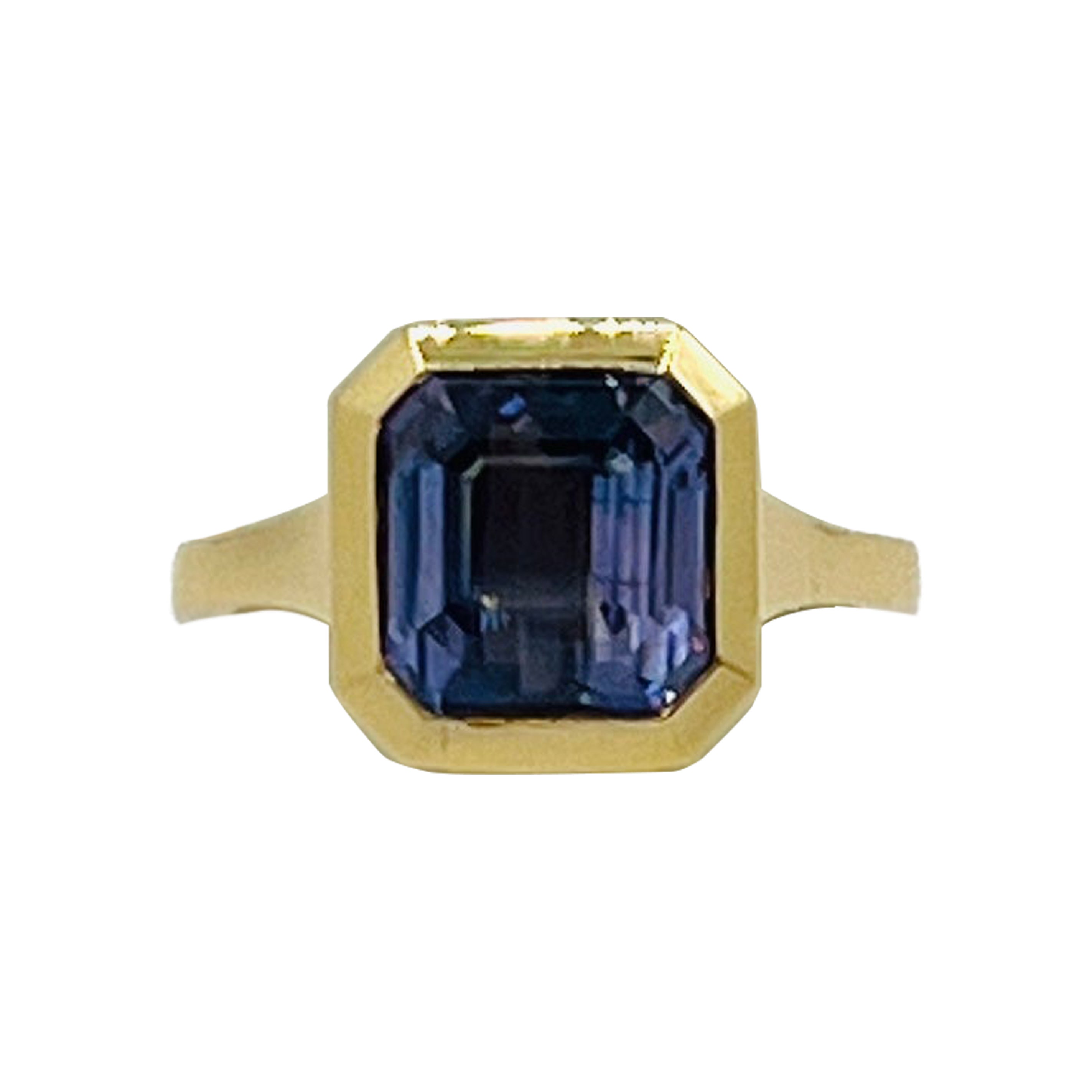 GIA Unerhitzter Farbwechsel Sri Lanka Saphir Oktagon in 18k Gelbgold im Angebot