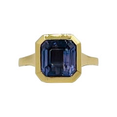 GIA Unheated Color Change Sri Lankan Sapphire Octagon in 18k Yellow Gold