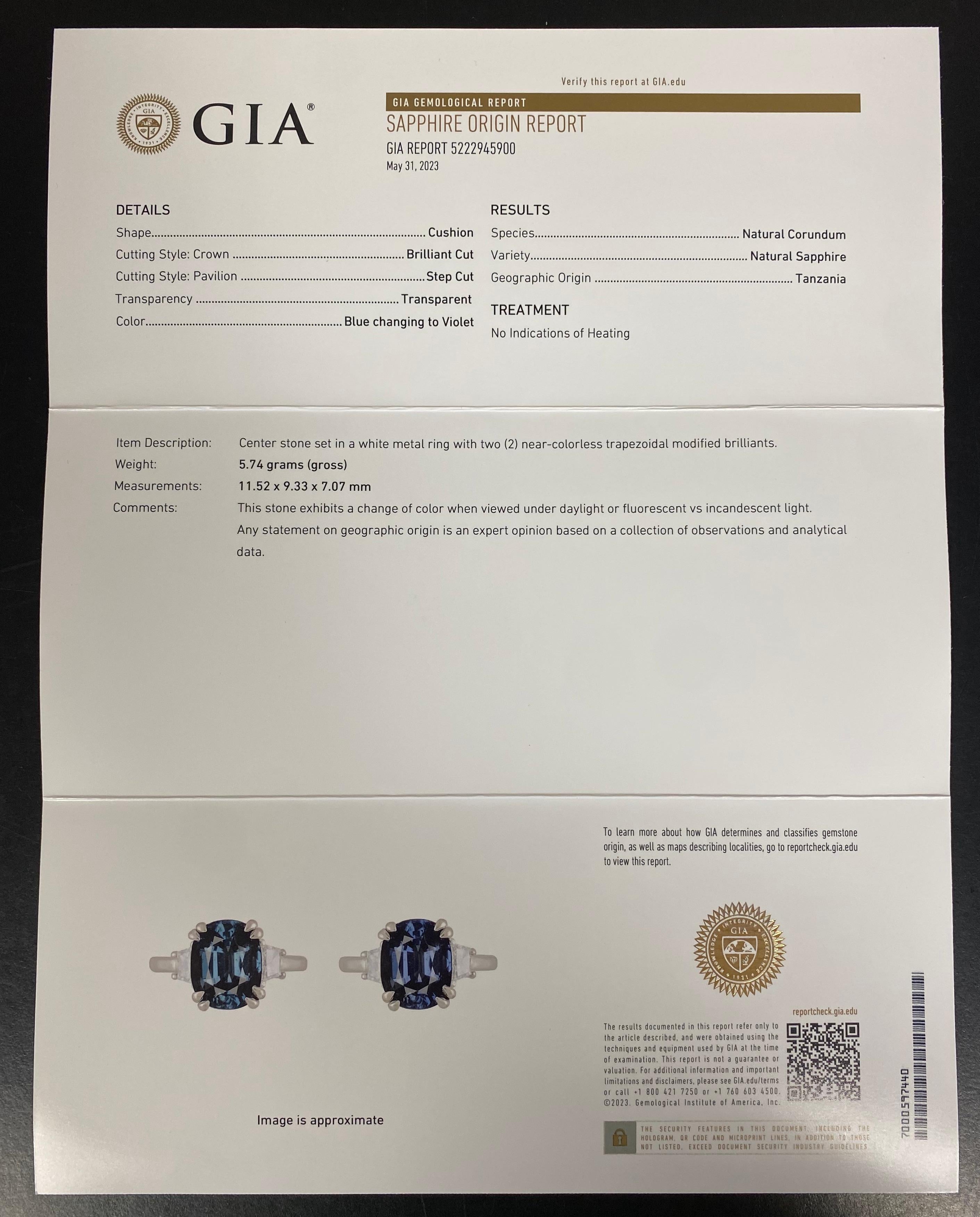 GIA Unheated Color Change Tanzanian Sapphire and Diamond Cocktail Ring For Sale 10