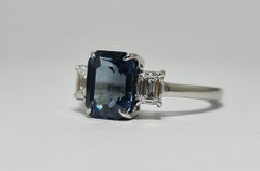 GIA Unheated Emerald Cut Blue 3.07 Sapphire GIA Emerald Cut Diamond Platinum 950