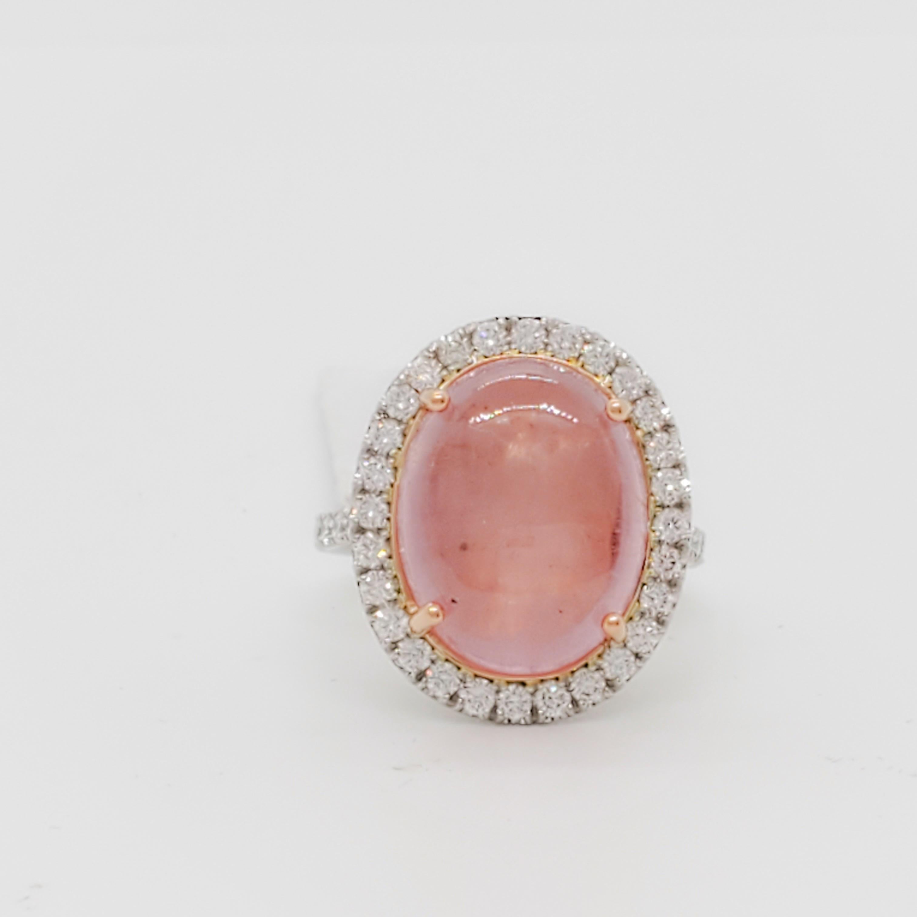 Oval Cut GIA Unheated Estate Cat's Eye Pink Sapphire and Diamond Cocktail Dome Ring