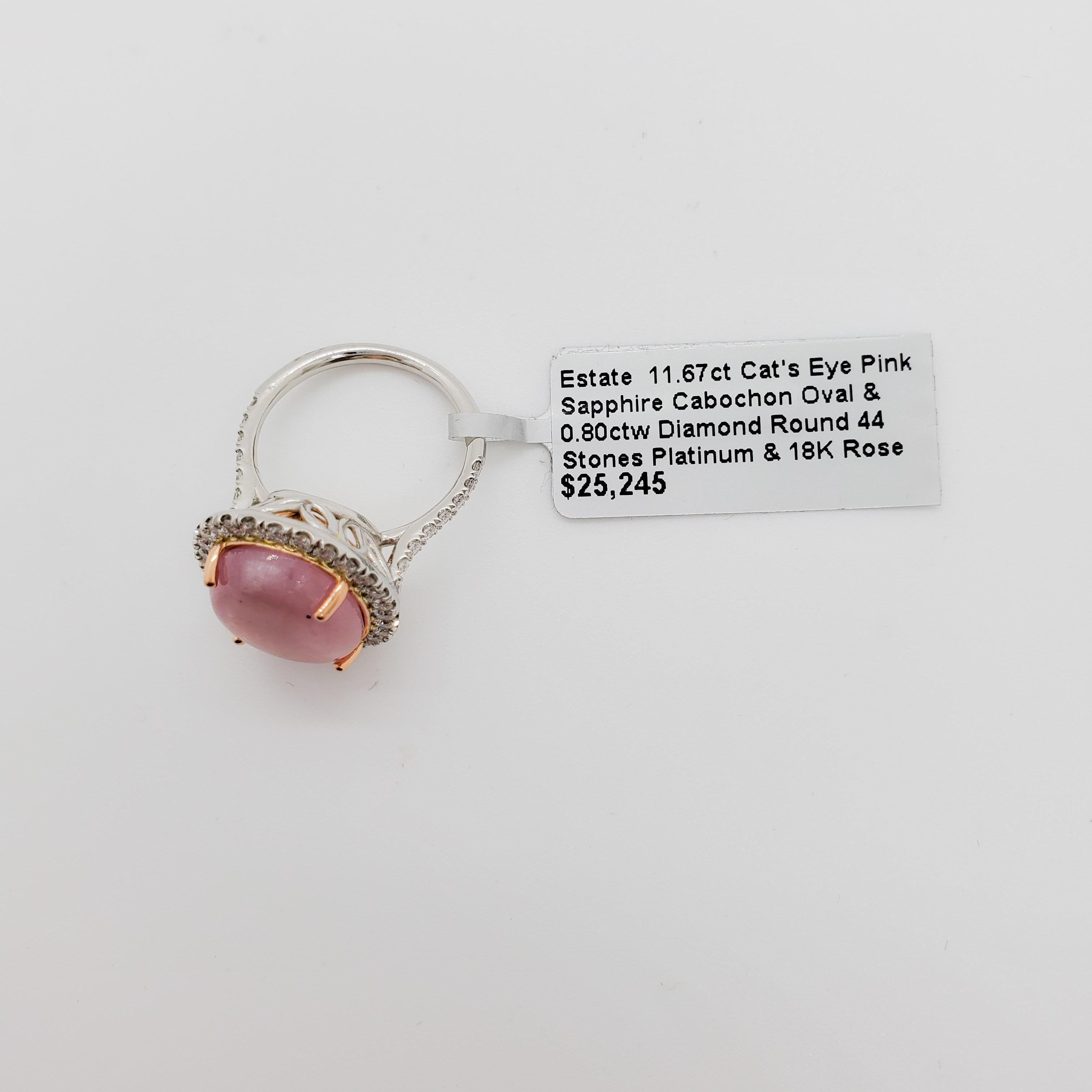 GIA Unheated Estate Cat's Eye Pink Sapphire and Diamond Cocktail Dome Ring 2