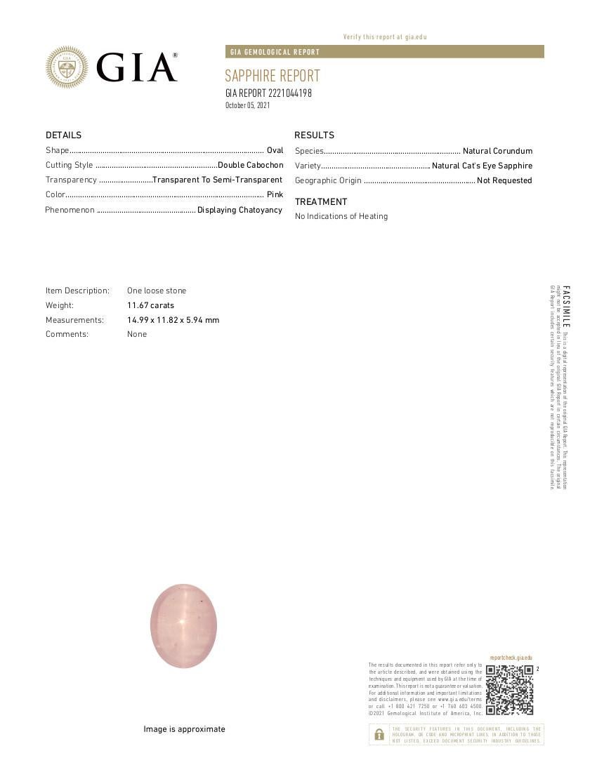 GIA Unheated Estate Cat's Eye Pink Sapphire and Diamond Cocktail Dome Ring 3