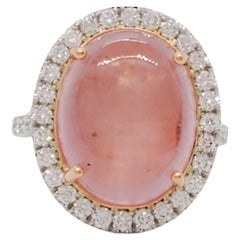 GIA Unheated Estate Cat's Eye Pink Sapphire and Diamond Cocktail Dome Ring