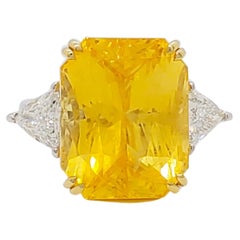 GIA Unheated Estate Yellow Sapphire and Diamond Cocktail Ring in 18k Gold