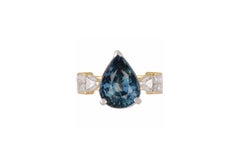 GIA Unheated Greenish-Blue Sapphire & Diamond Ring in 18K Two-Tone Gold