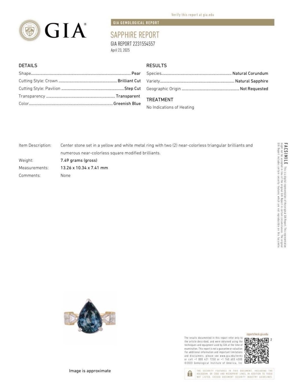 Bague en or bicolore 18 carats avec saphir bleu-vert non chauffé GIA et diamant Unisexe en vente