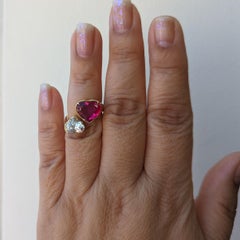 GIA Unheated Heart Shape Ruby & Diamond Bypass Ring in 18 K Yellow Gold