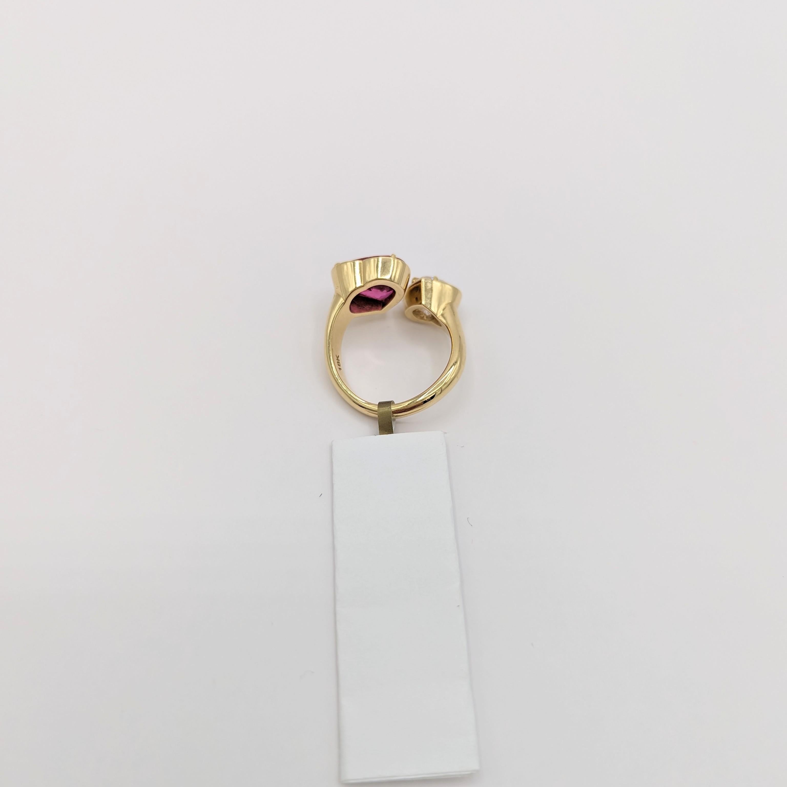 GIA Unheated Heart Shape Ruby & Diamond Bypass Ring in 18 K Yellow Gold For Sale 1