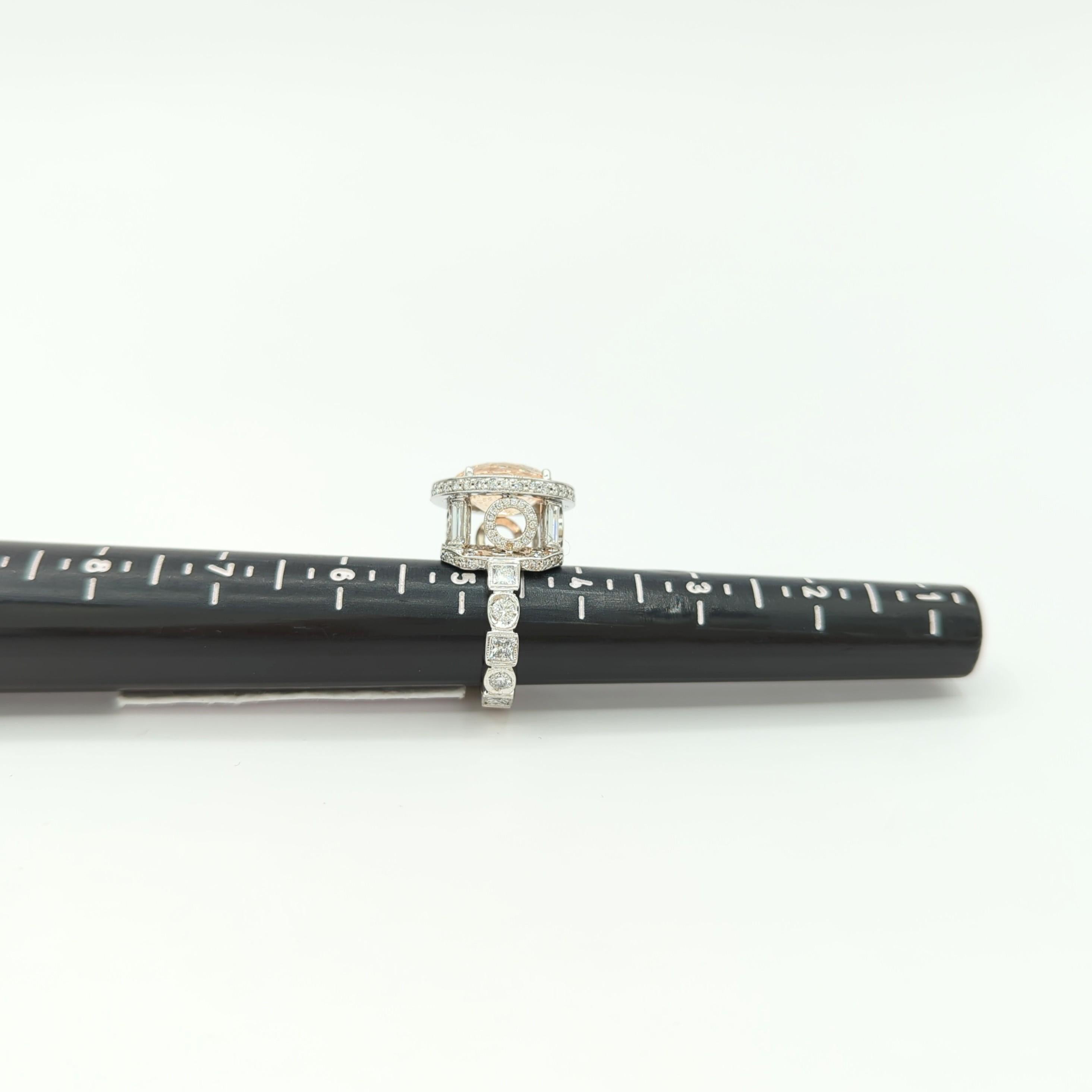 GIA Unheated Light Orange Sapphire and Diamond Cocktail Ring in 18k White Gold 3