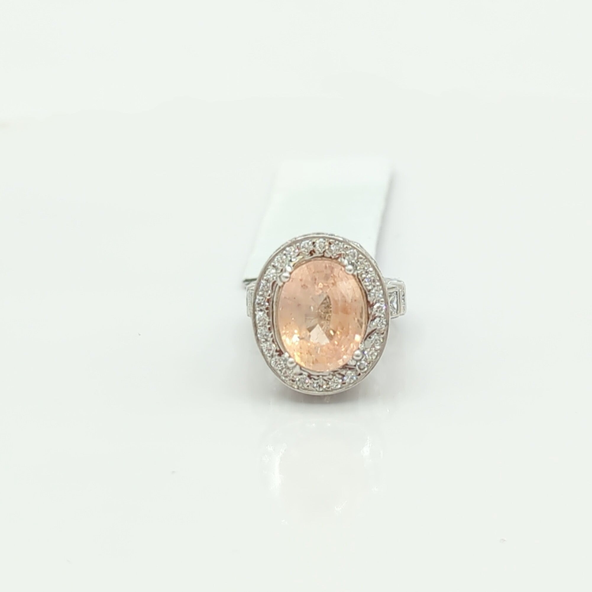GIA Unheated Light Orange Sapphire and Diamond Cocktail Ring in 18k White Gold For Sale