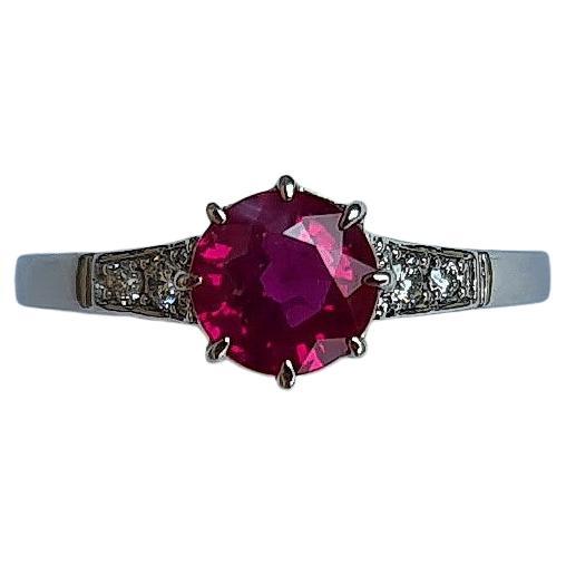 GIA Unheated Mozambique 1.49 Ct Ruby Queen Elizabeth Inspired Engagement PT950 For Sale