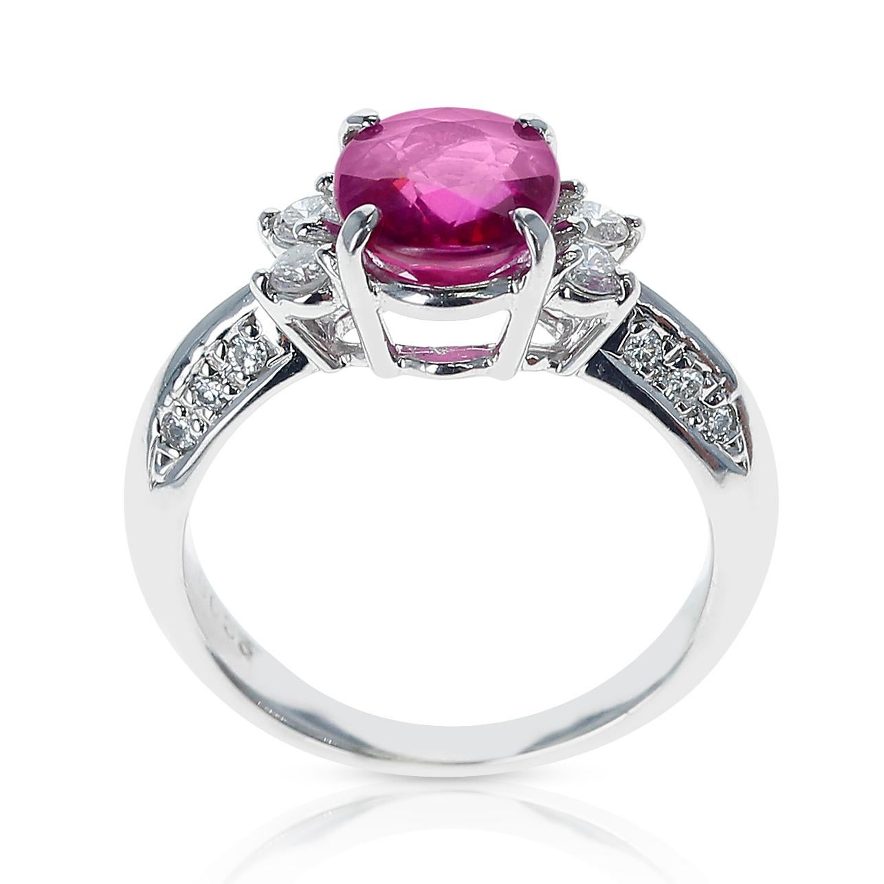 Women's or Men's GIA Unheated Mozambique 2.16ct, Ruby and Diamond Ring, PT For Sale