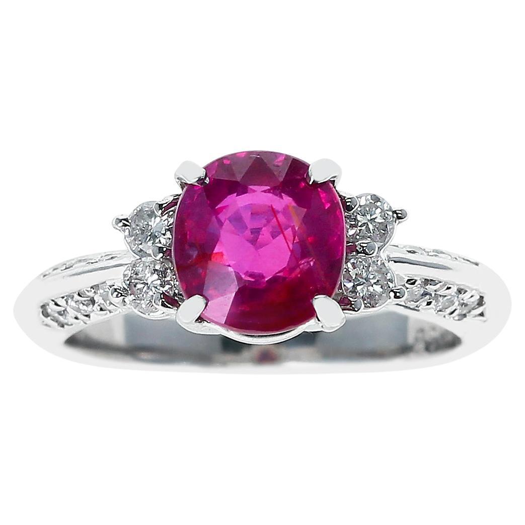 GIA Unheated Mozambique 2.16ct, Ruby and Diamond Ring, PT For Sale