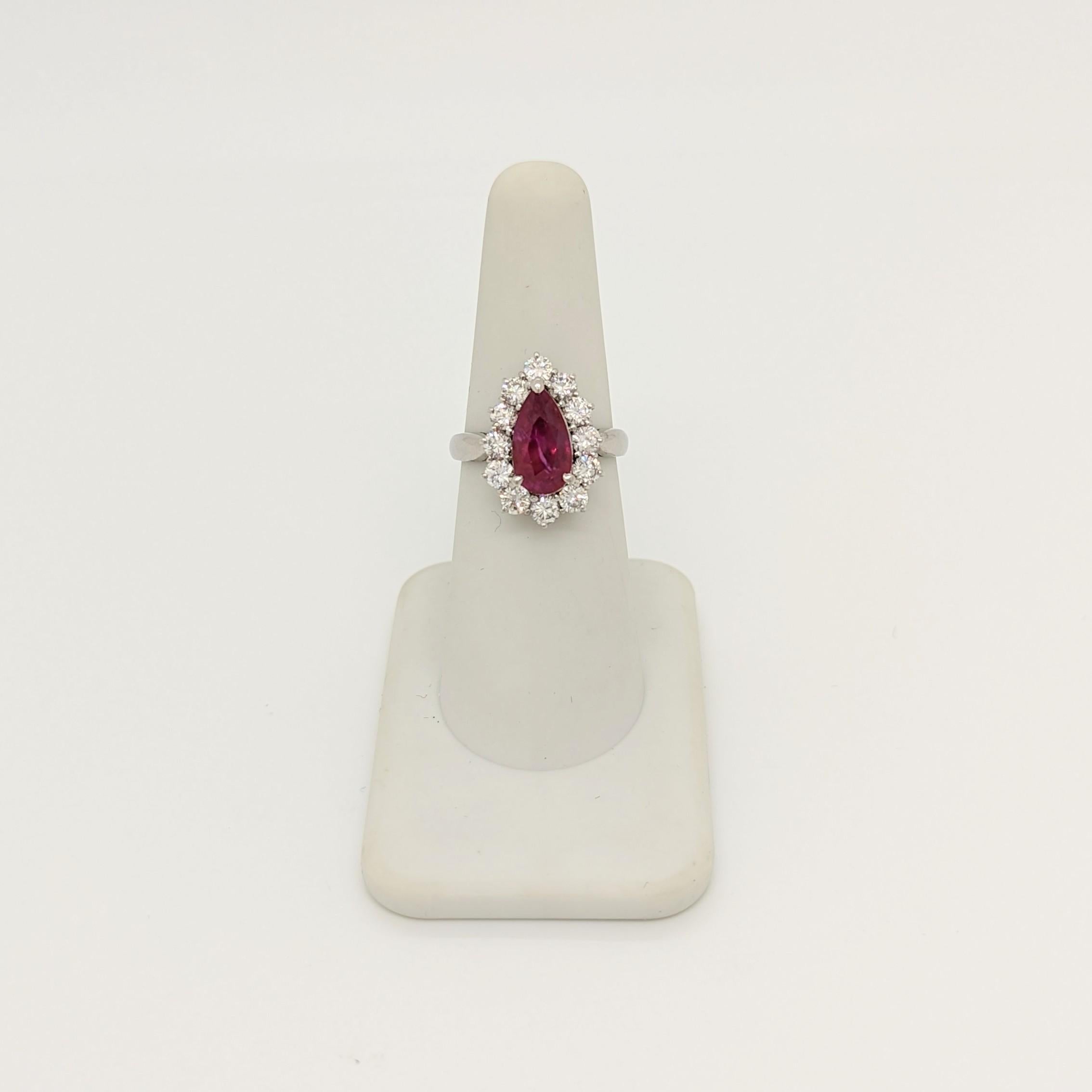 GIA Unheated Mozambique Purplish Red Ruby and White Diamond Ring in Platinum In New Condition For Sale In Los Angeles, CA
