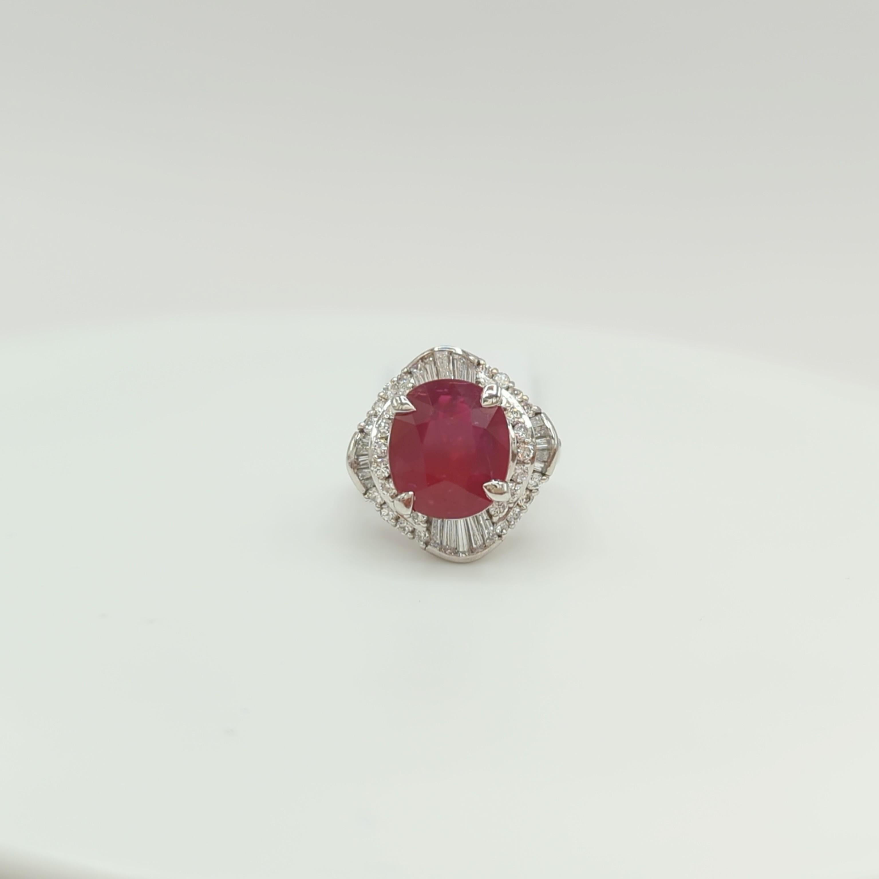 Women's or Men's GIA Unheated Mozambique Ruby and White Diamond Cocktail Ring in Platinum For Sale
