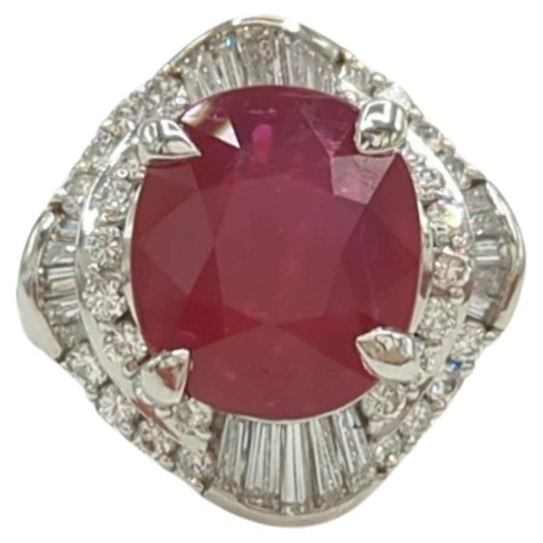 GIA Unheated Mozambique Ruby and White Diamond Cocktail Ring in Platinum For Sale