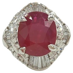 GIA Unheated Mozambique Ruby and White Diamond Cocktail Ring in Platinum