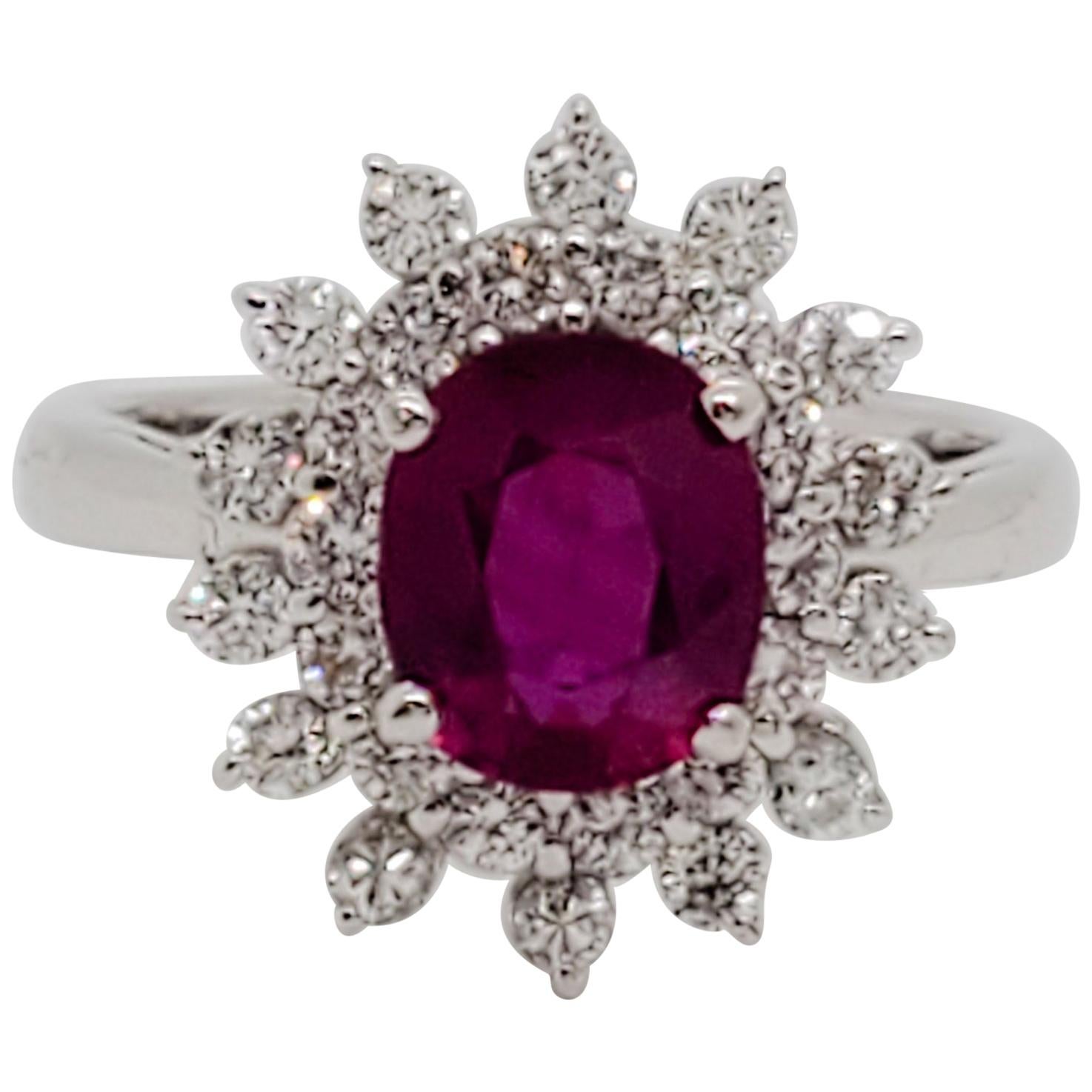 GIA Unheated Mozambique Ruby Oval and White Diamond Cocktail Ring