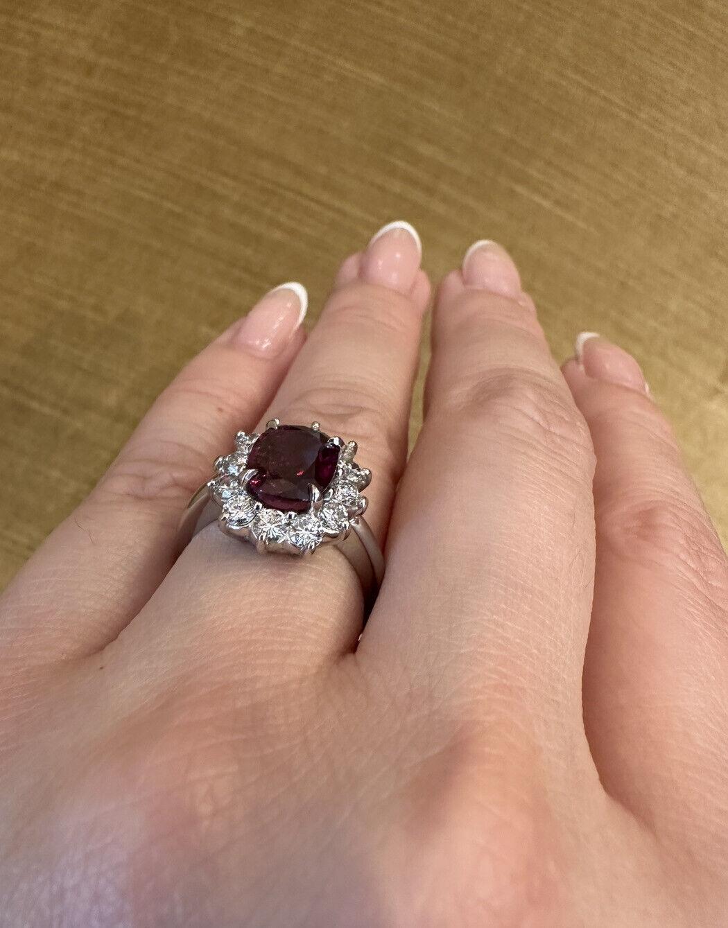 GIA Unheated Natural Ruby 2.68 Carat in Diamond Halo Ring in Platinum 2