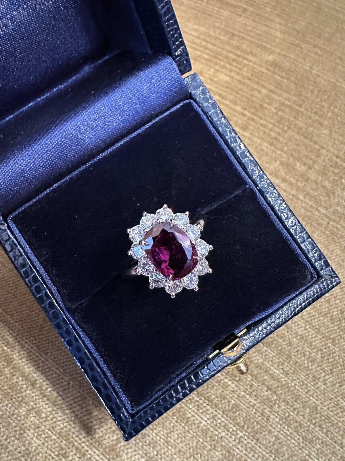 GIA Unheated Natural Ruby 2.68 Carat in Diamond Halo Ring in Platinum 3