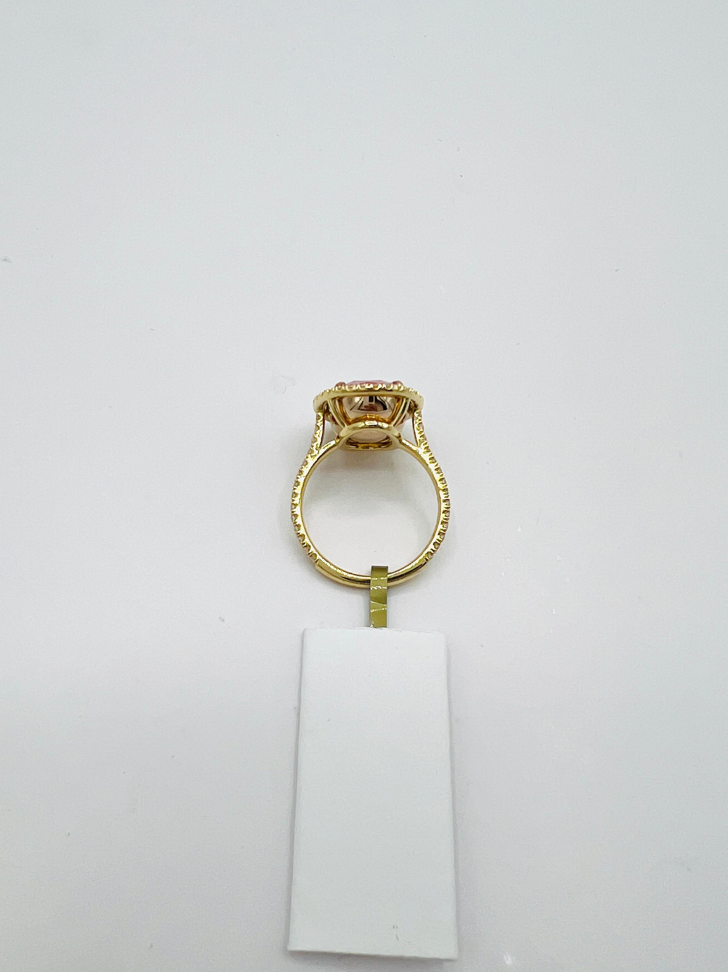 GIA Unheated Orange Pink Padparadscha and White Diamond Ring in 18K Yellow Gold For Sale 3