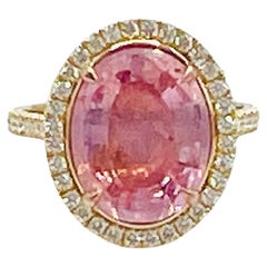 GIA Ring aus 18 Karat Gelbgold mit unerhitztem orange-rosa Padparadscha- und weißem Diamanten