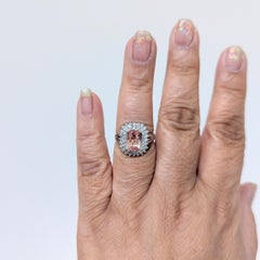 GIA Unheated Orange Pink Padparadscha Sapphire and White Diamond Ring