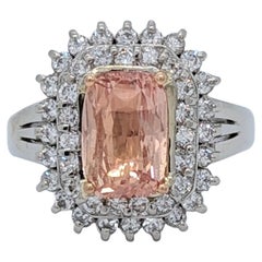 GIA Unheated Orange Pink Padparadscha Sapphire and White Diamond Ring