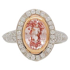 GIA Unheated Orangy Pink Padparadscha Sapphire and Diamond Cocktail Ring