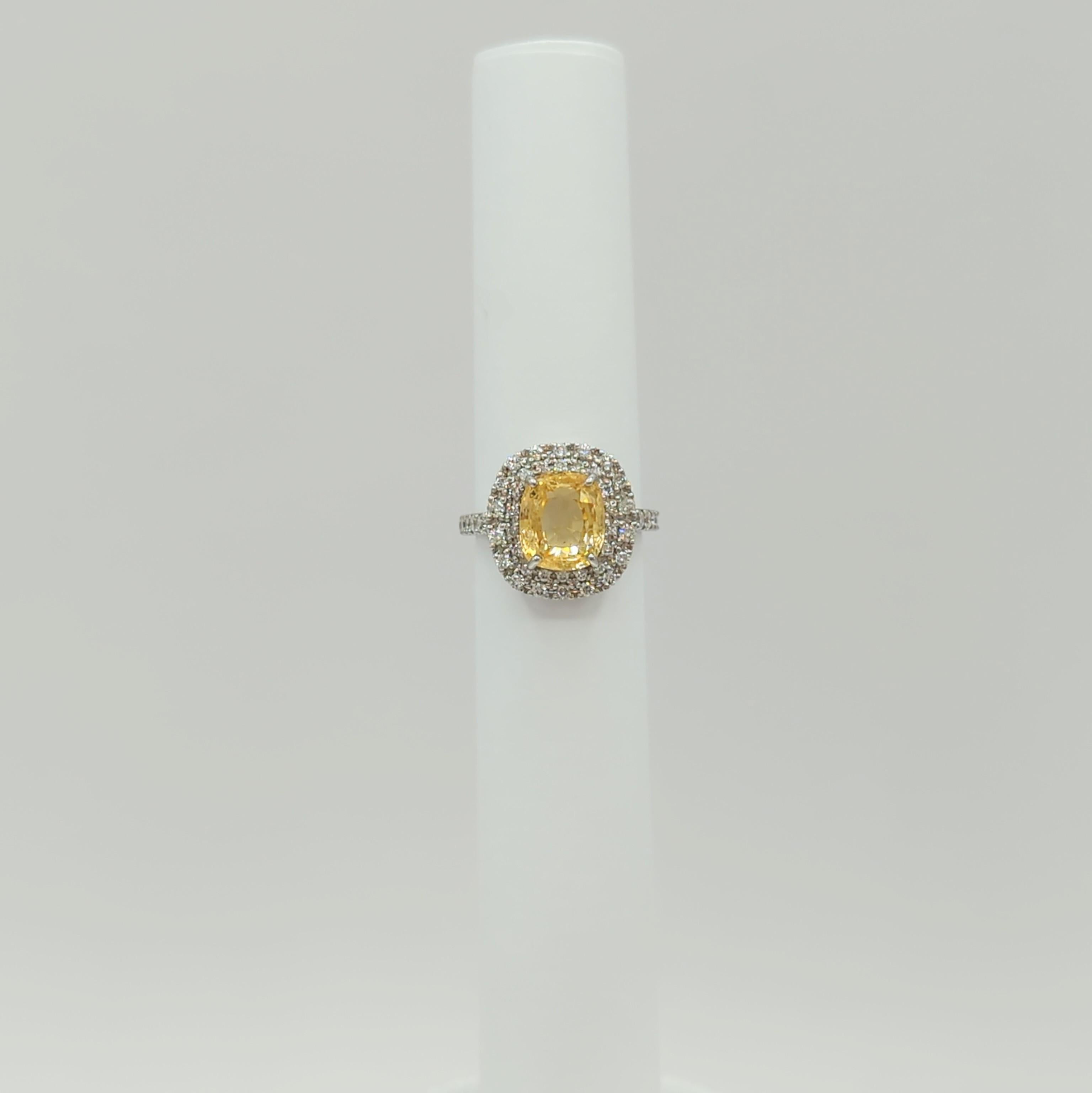 GIA Unheated Orangy Yellow Sapphire and White Diamond Cocktail Ring in Platinum In New Condition For Sale In Los Angeles, CA