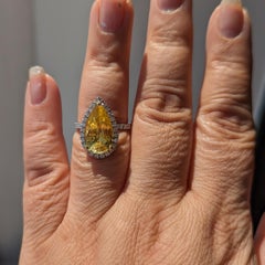 GIA Unheated Orangy Yellow Sapphire Pear and White Diamond Cocktail Ring