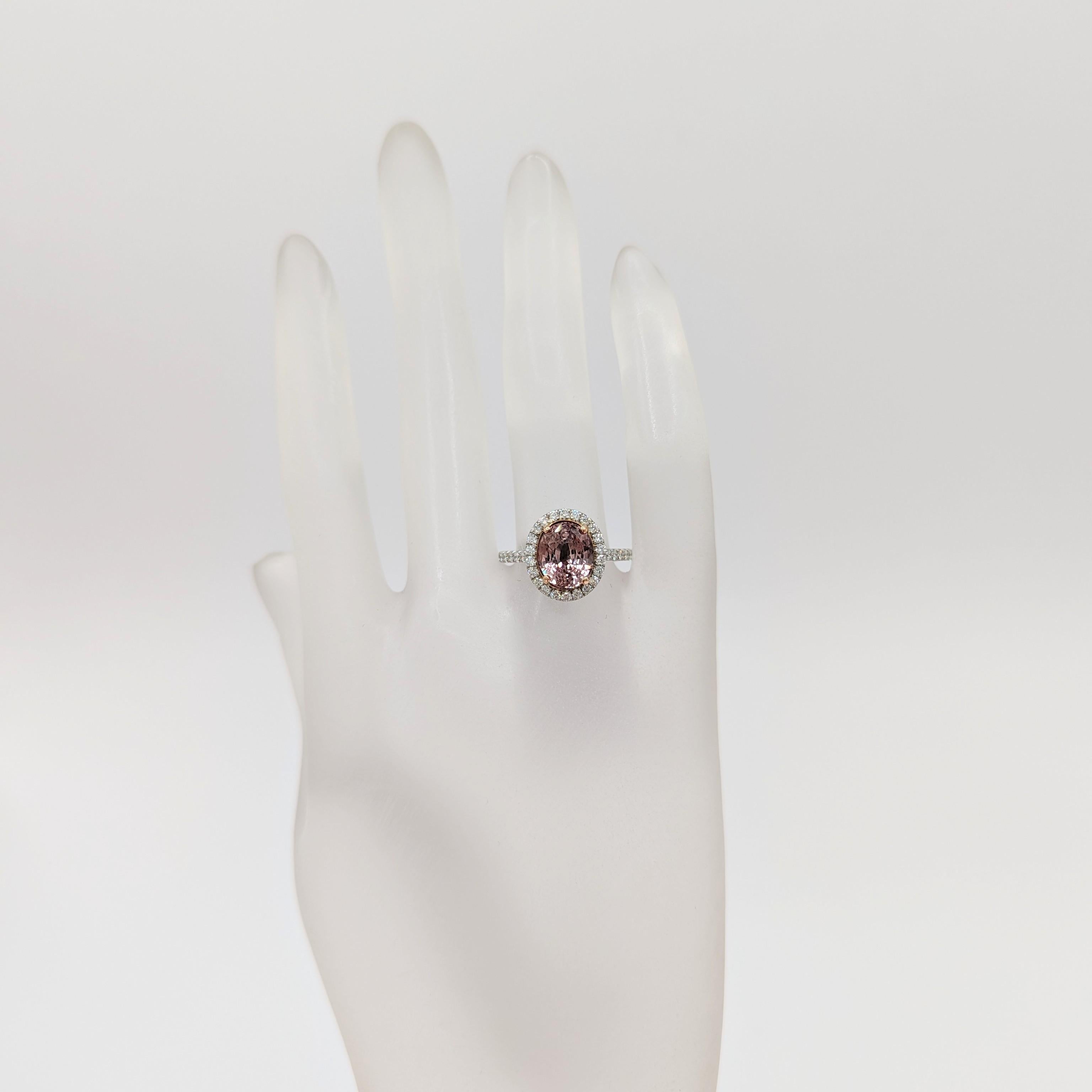 Oval Cut GIA Unheated Pink Sapphire and White Diamond Ring in 18K Yellow Gold & Platinum For Sale