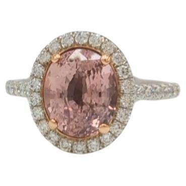 GIA Unheated Pink Sapphire and White Diamond Ring in 18K Yellow Gold & Platinum For Sale
