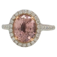 GIA Unheated Pink Sapphire and White Diamond Ring in 18K Yellow Gold & Platinum