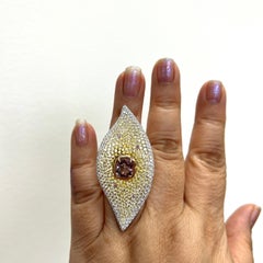 Bague en spinelle rose-violet non chauffée, diamant blanc et saphir taille coussin, certifiée GIA
