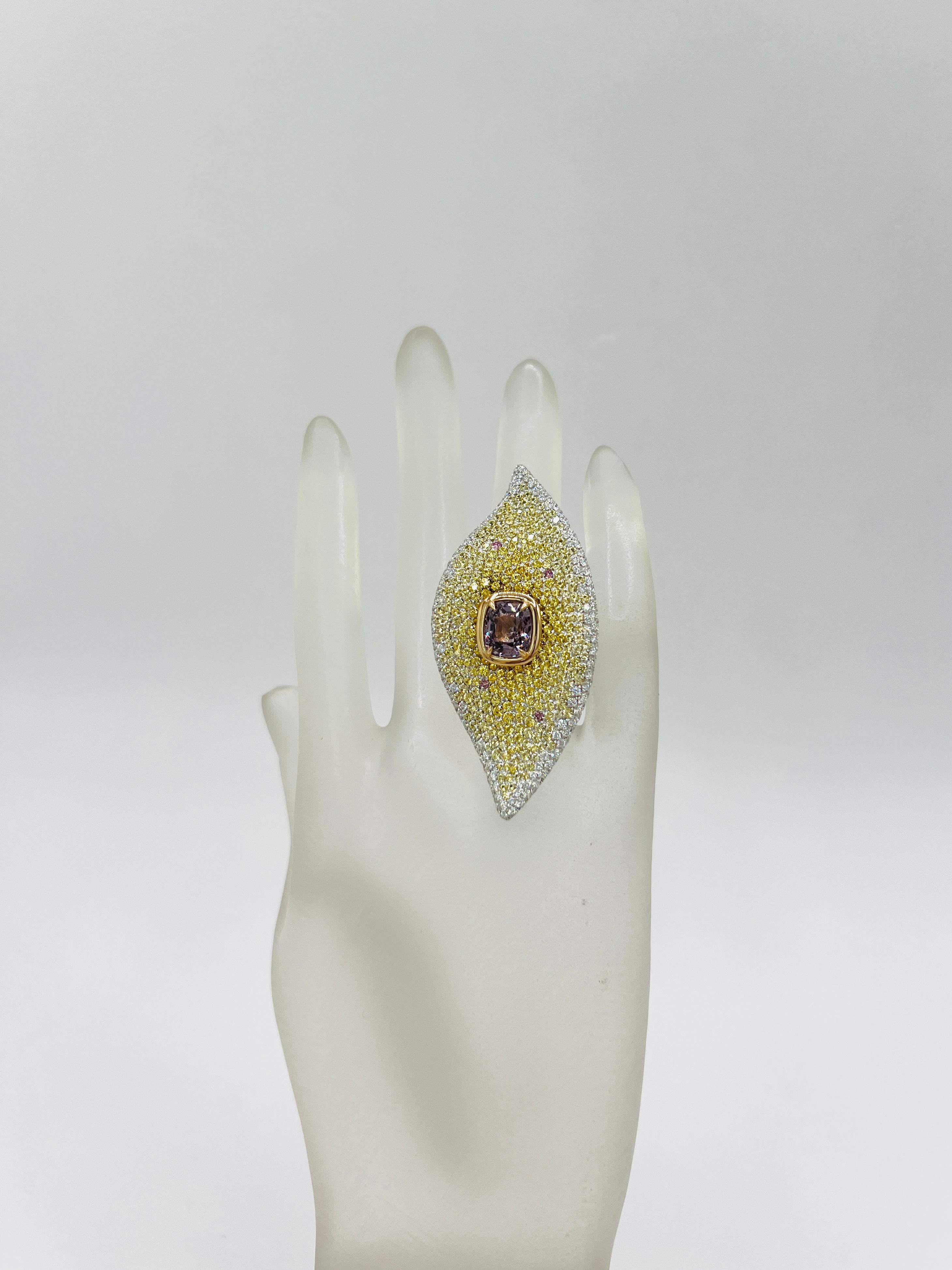 Cushion Cut GIA Unheated Pinkish Purple Spinel Cushion, White Diamond, and Sapphire Ring