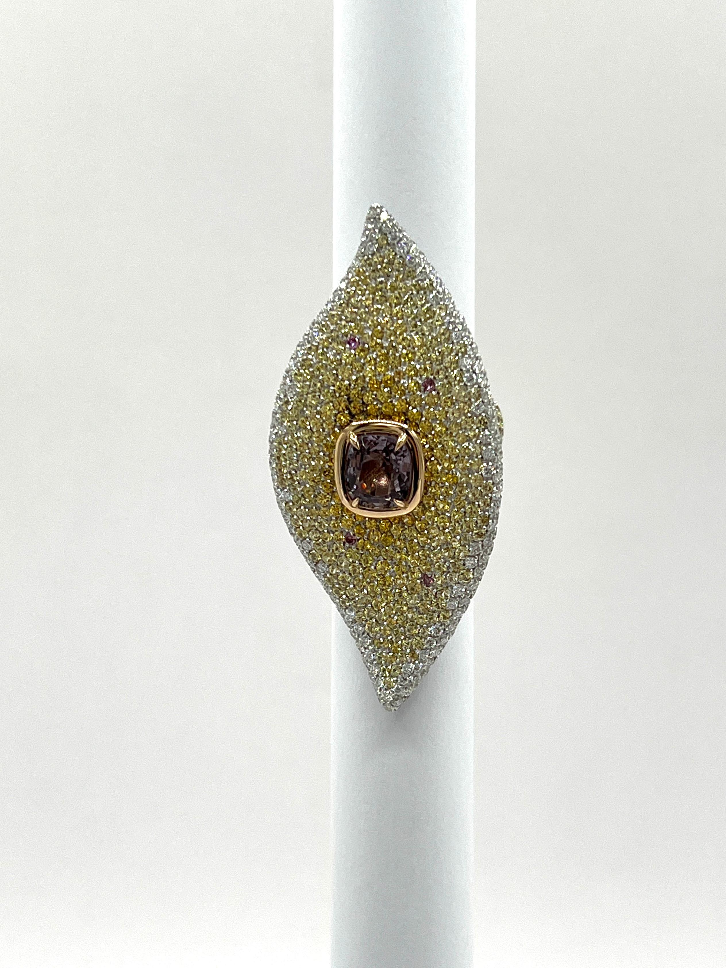 GIA Unheated Pinkish Purple Spinel Cushion, White Diamond, and Sapphire Ring In New Condition In Los Angeles, CA