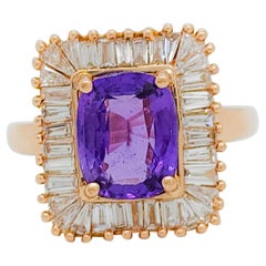 Anello Cocktail con zaffiro viola non riscaldato e diamante bianco in oro rosa 14k GIA
