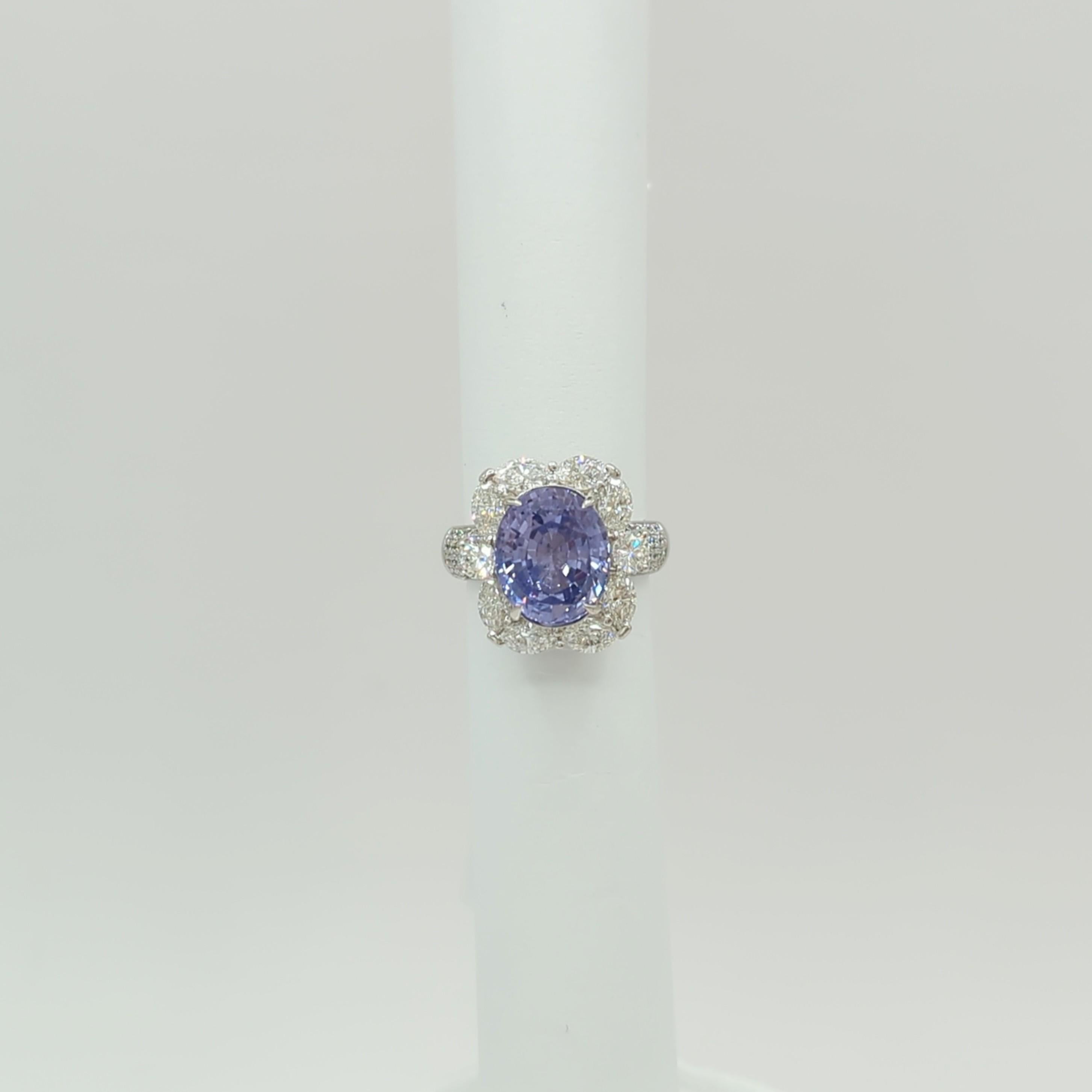 GIA Unheated Purple Sapphire and White Diamond Ring in 18K White Gold In New Condition For Sale In Los Angeles, CA