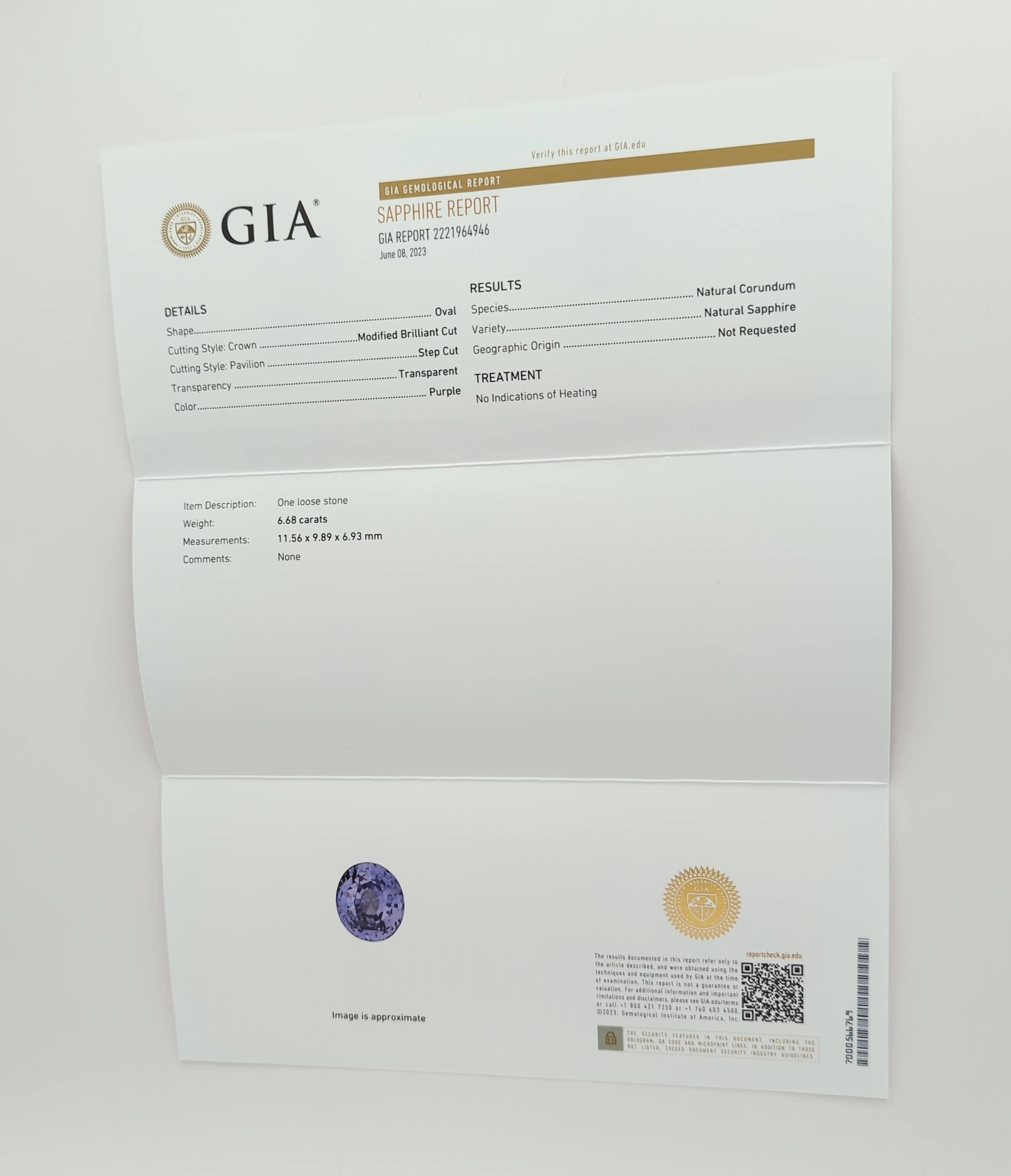 GIA Ring aus 18 Karat Weißgold mit unerhitztem lila Saphir und weißem Diamanten im Angebot 4