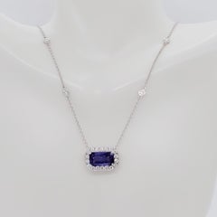 GIA Unheated Purple Sapphire Octagon and White Diamond Pendant Necklace in 18k