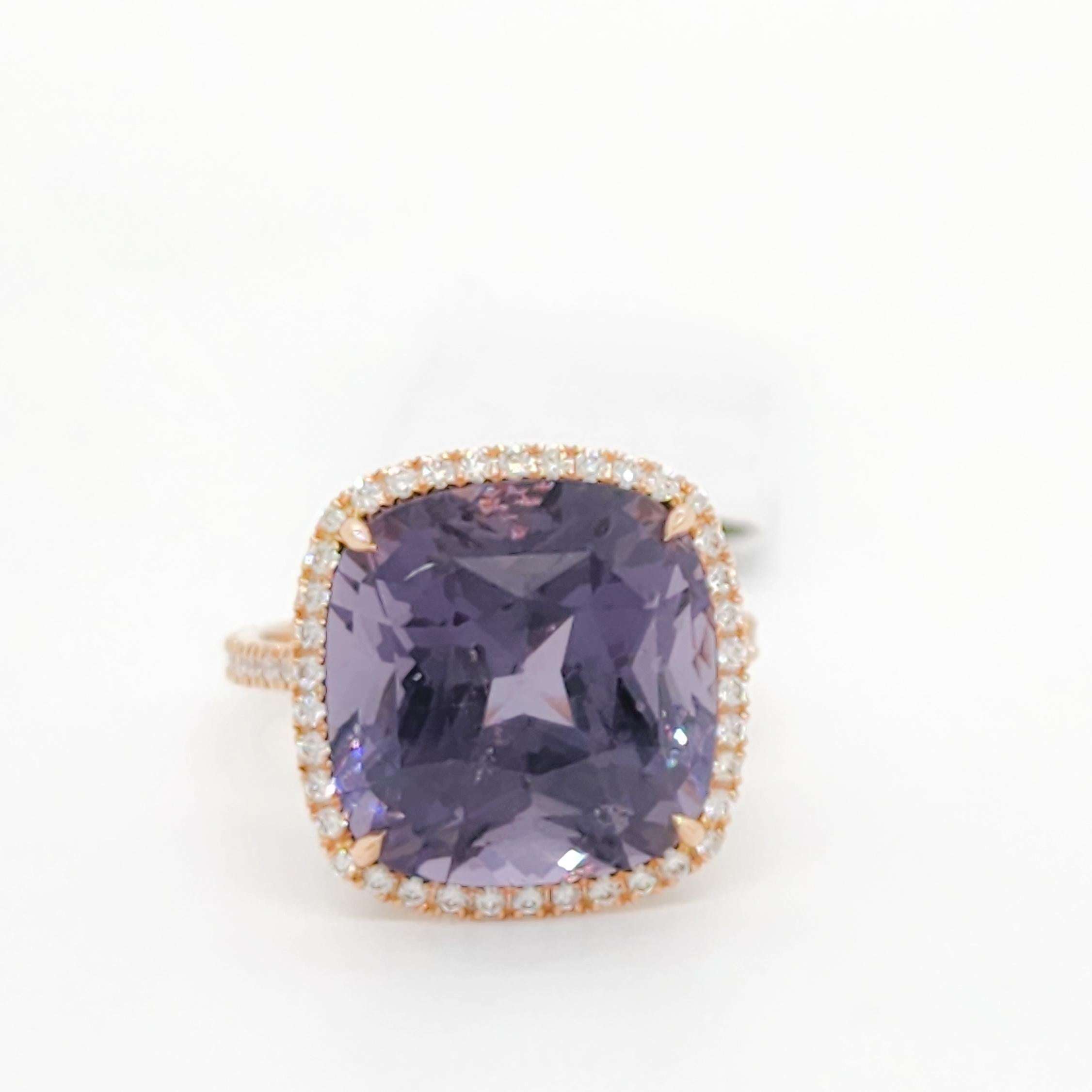 GIA Unheated Purple Spinel and Diamond Cocktail Ring in 18k Rose Gold In New Condition For Sale In Los Angeles, CA