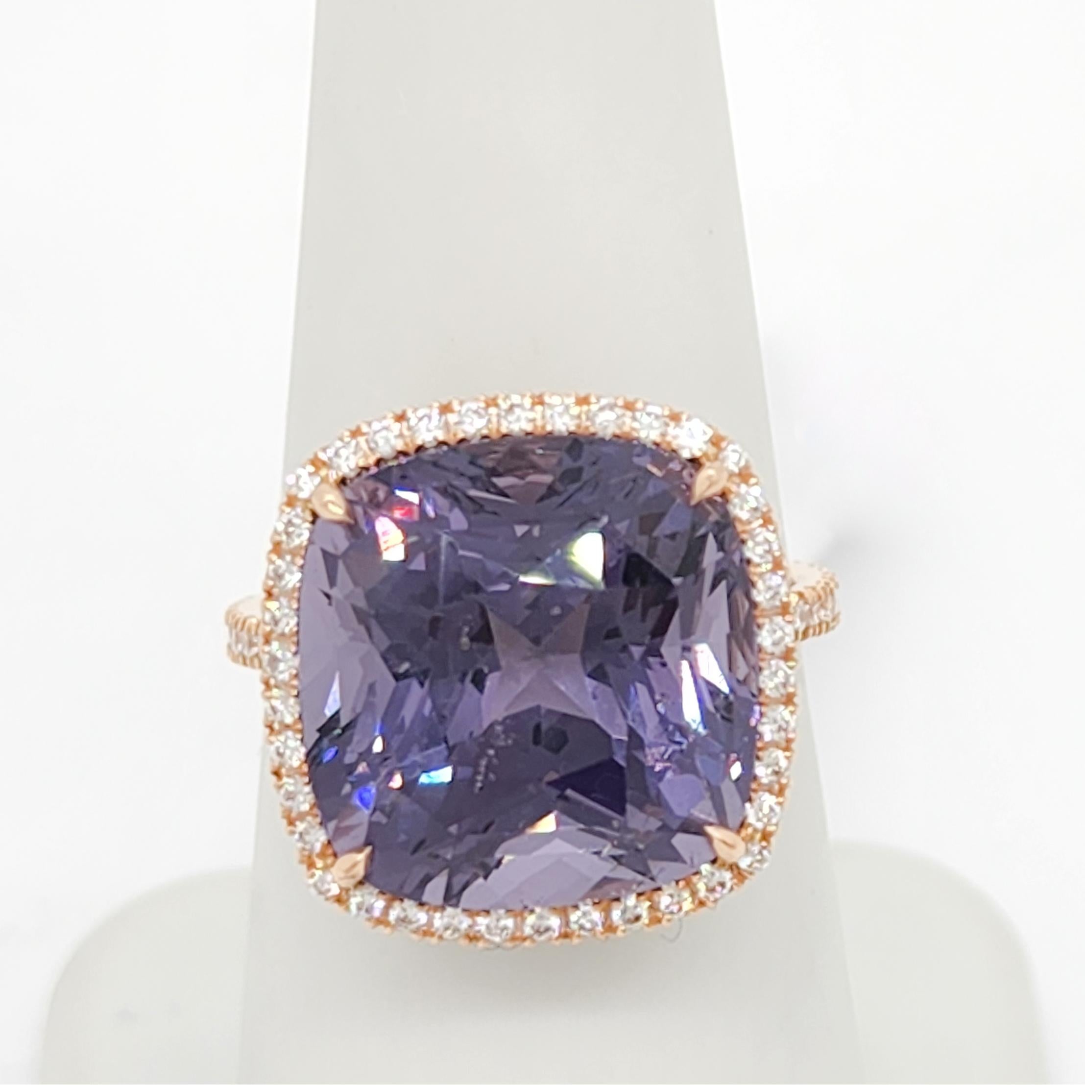 Women's or Men's GIA Unheated Purple Spinel and Diamond Cocktail Ring in 18k Rose Gold For Sale