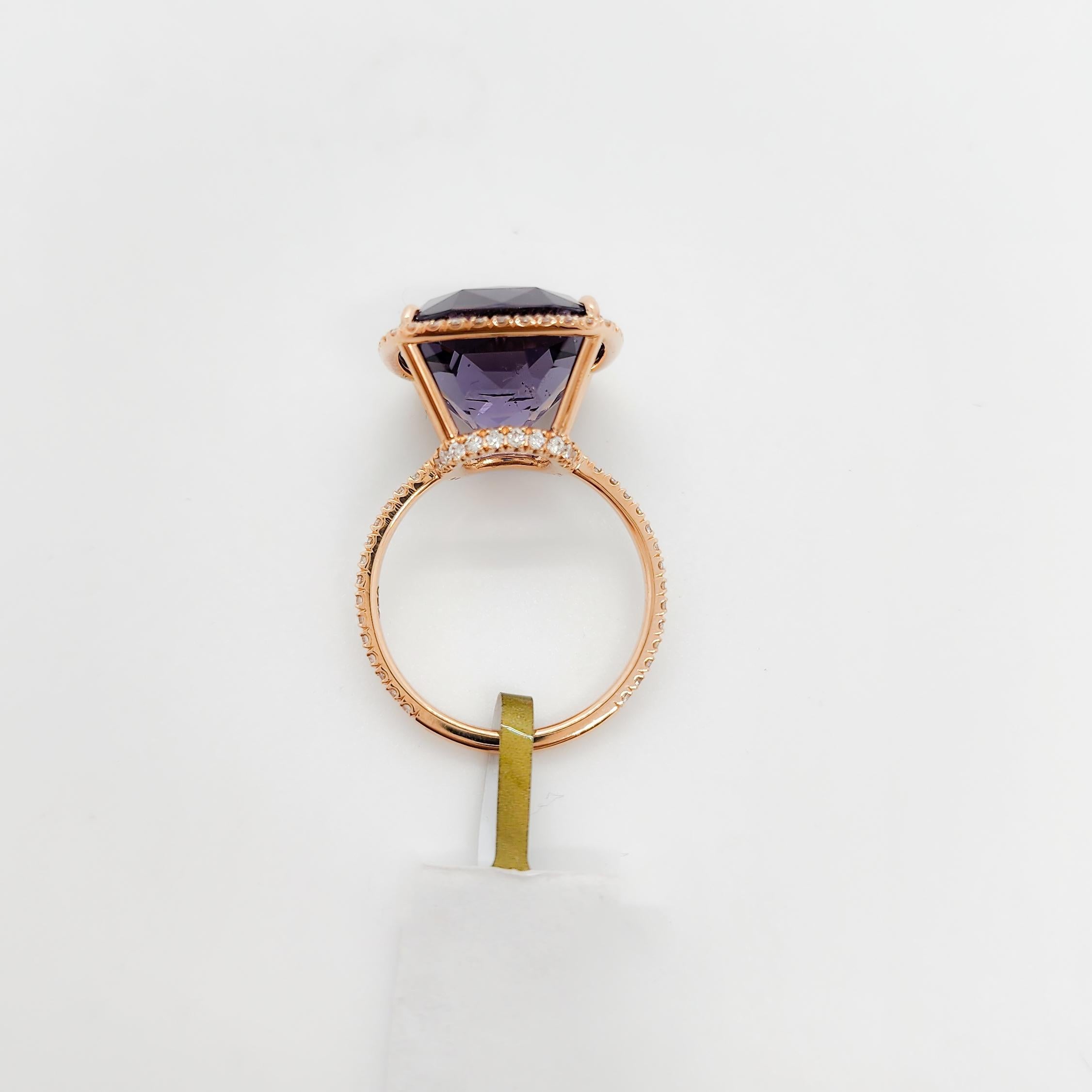 GIA Unheated Purple Spinel and Diamond Cocktail Ring in 18k Rose Gold For Sale 1