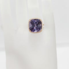 Bague cocktail en or rose 18 carats GIA avec spinelle violet non chauffé et diamant