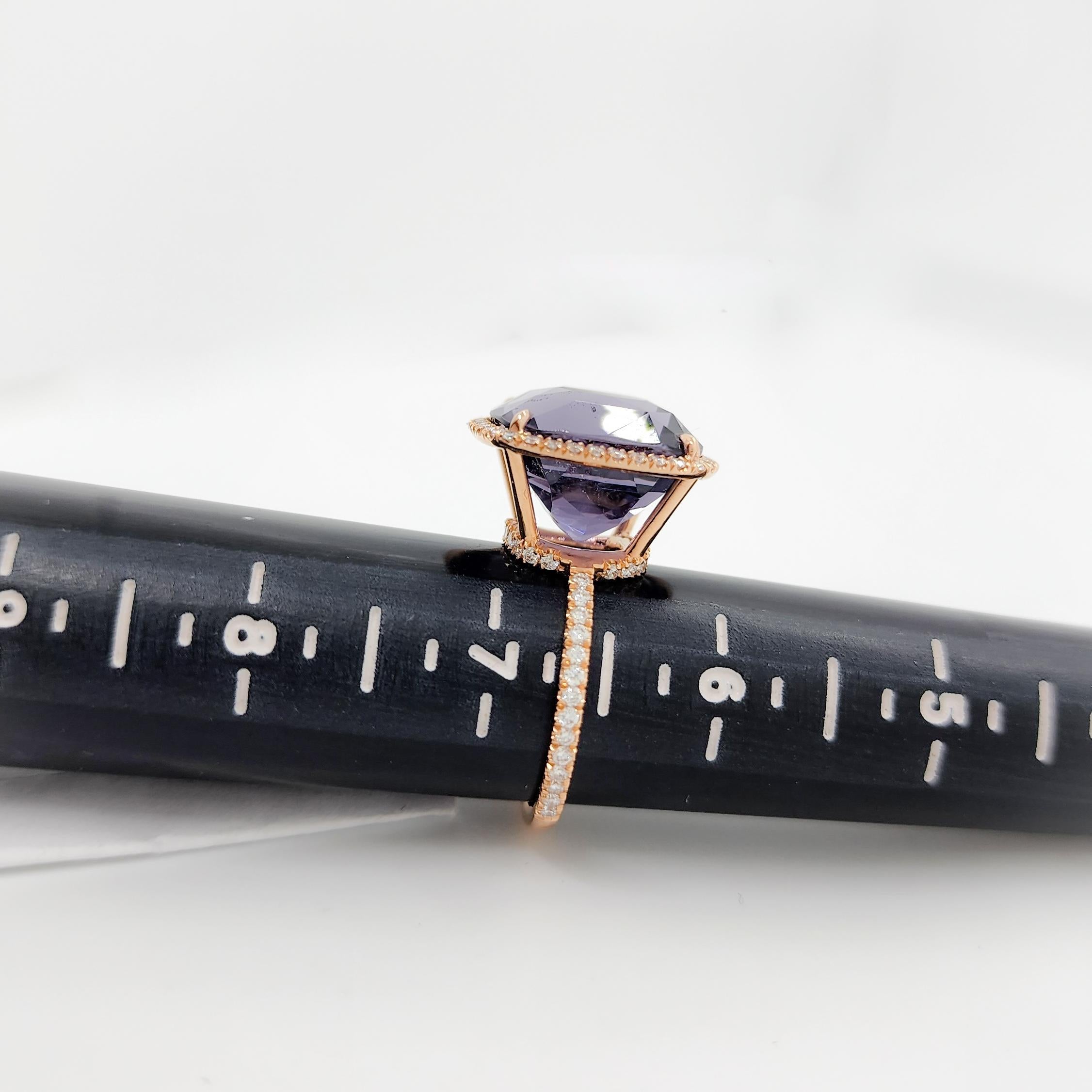 GIA Unheated Purple Spinel and Diamond Cocktail Ring in 18k Rose Gold For Sale 2
