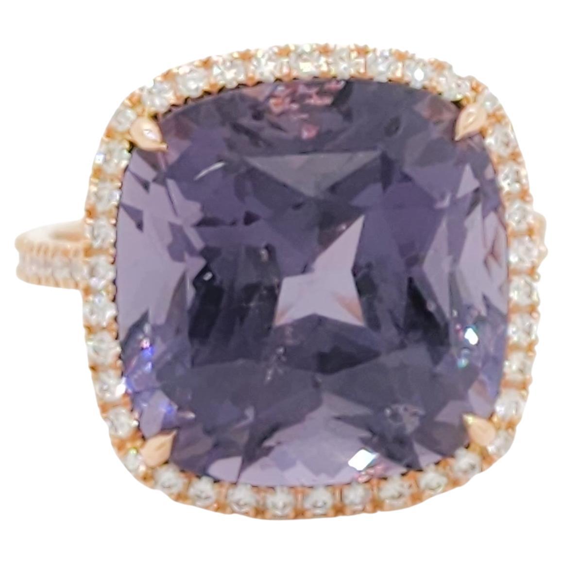 GIA Unheated Purple Spinel and Diamond Cocktail Ring in 18k Rose Gold For Sale