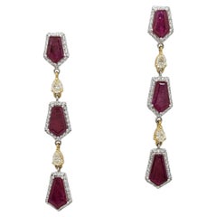GIA Unheated Purplish Red Ruby and White Diamond Dangle Earrings in 18K